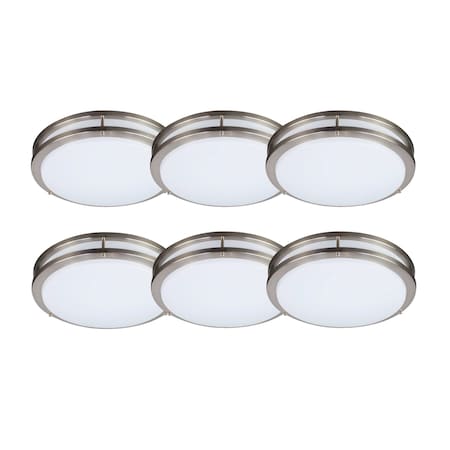 LED 16-inch Round Flushmount, Brushed Nickle, 3 CCT 3 Wattages Selectable Ceiling Lamp, 6PK